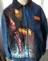 Iron Man Carhartt Jacket Vintage Volt Supply Denim 2XL Art Patchwork  made  USA - £148.64 GBP