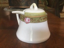 Handpainted Vintage Nippon Gilt Condiment Mustard Jar With Lid And Spoon... - $14.85