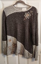 CJ Banks Hand Embroidered Floral Sweater Womens Size 1X Brown Off White Pullover - £13.54 GBP