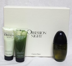 Obsession Night By Calvin Klein 3 Pcs Set For Women 3.4 Fl.Oz / 100 Ml Edp, Rare - $65.00