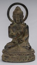 Antico Indonesiano Stile Seduta Bronzo Giavanese Teaching Buddha - 16cm/15.2cm - £322.27 GBP