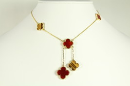 Double Hanging Carnelian and Tiger Eye Quatrefoil Necklace - £79.49 GBP