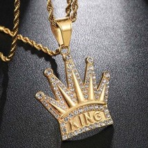 Men&#39;s Women&#39;s Iced Out Solid 925 Sterling Silver/Gold King Crown Hip Hop Rapper  - £259.04 GBP