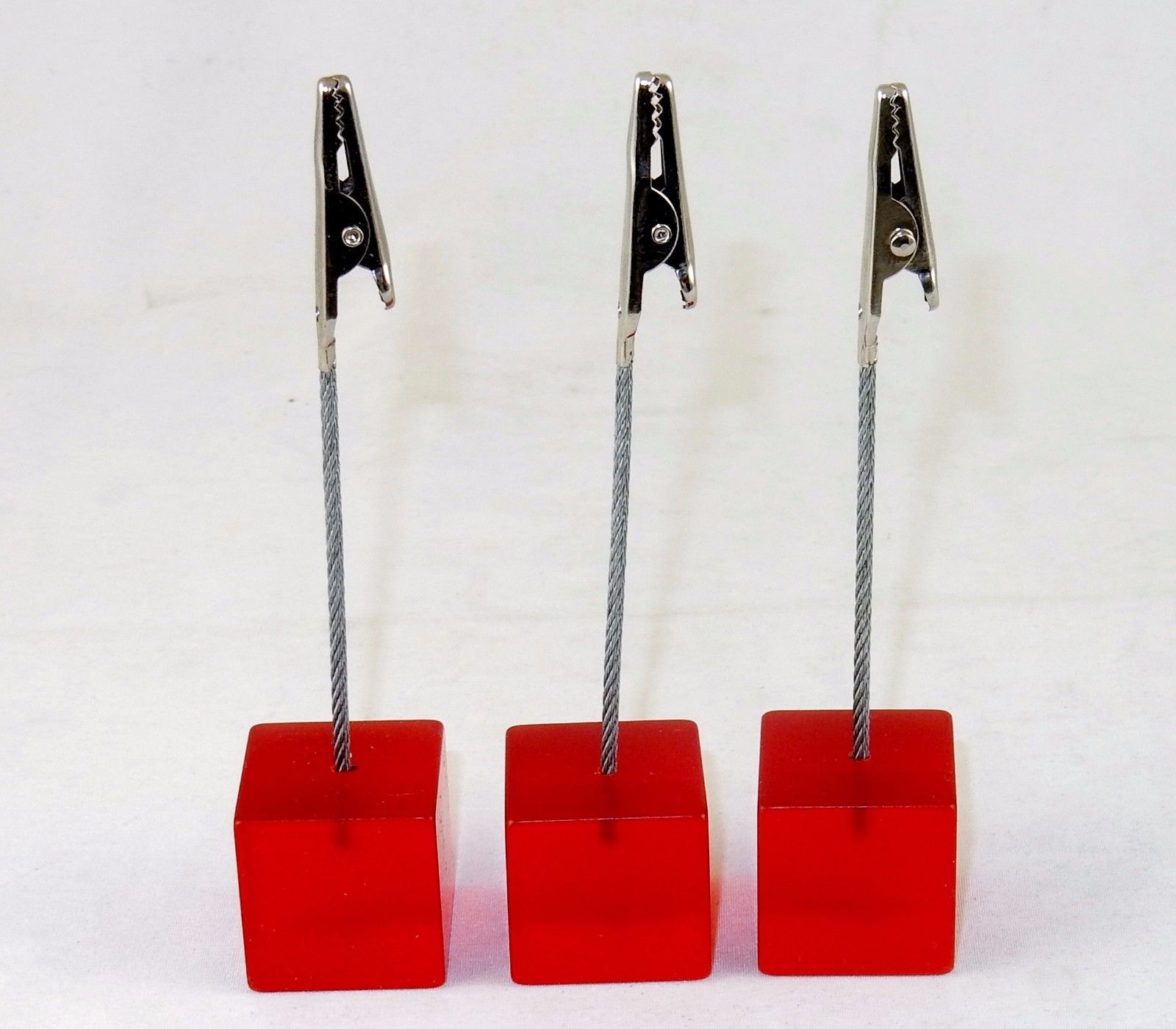 Primary image for 3 Desktop Note Holders, Red Acrylic Cube w/Alligator Clip On Wire Rope #TI-3500