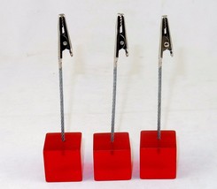 3 Desktop Note Holders, Red Acrylic Cube w/Alligator Clip On Wire Rope #... - £4.55 GBP