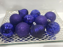 10 Peacock Christmas Halloween Purple Shiny Glitter Ball Ornaments Decor 2.5&quot; - £13.69 GBP
