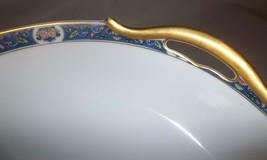 Limoges France Gold Encrusted Handled Bowl Blue Band Leaf &amp; Vine Design UC - £37.38 GBP