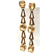 14K YELLOW  GOLD  AND CITRINE  1  1/2&quot; LONG DANGLE  EARRINGS SKY - $493.56
