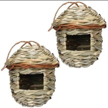 2X Garden Hanging Birds Nest Bird House Breeding Finch Nest Grass Hand Woven - £14.97 GBP