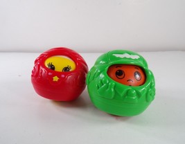 2 Vintage Fisher Price Roll-Arounds Green Boy &amp; Red Girl Children&#39;s Toy Lot - £3.21 GBP