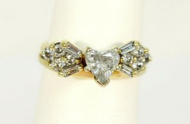 *1 CTW 14K GOLD HEART DIAMOND W/ BAGUETTE &amp; ROUND DIAMOND ACCENTS RING 2... - £2,239.39 GBP