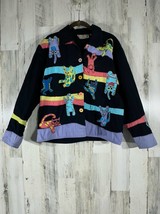 Vintage Lifestyle Cardigan Jacket Multicolor Cool Cats Appliqué Small Pe... - £23.63 GBP