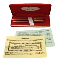 VTG Centennial Ball Point Pen &amp; Mechanical Pencil Set Gold Tone Red Box USA - £8.52 GBP