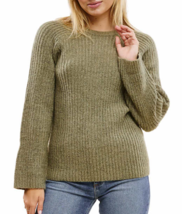 Fever Women&#39;s Size Large Green Bell Sleeve Ribbed Sweater NWT - £15.08 GBP