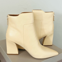 FRANCO SARTO Venture Leather Bootie Boot, Beige/White, Block Heel, Size 9, NWT - £73.21 GBP