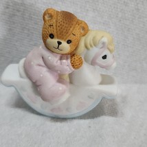 Enesco Lucy Rigg 1987 Pink Pajama Bear Rocking Horse 2.5” Ceramic Vintag... - $154.00 MXN