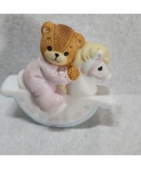 Enesco Lucy Rigg 1987 Pink Pajama Bear Rocking Horse 2.5” Ceramic Vintag... - $11.02 CAD