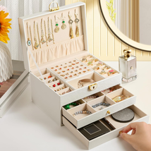 3 Layer Large Jewelry Box, Jewelry Holder Organizer with Drawer Valentines Gifts - £28.00 GBP