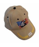 USA Flag Bald Eagle Baseball Hat Cap Hook And Loop Adjustable Strapback Tan - £11.74 GBP