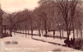 Amsterdam Ny New York~Shuler Street In The Snow~P E Berger Postcard - £5.89 GBP