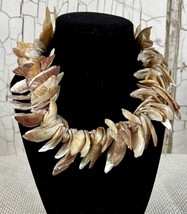 Vintage Shell Shard Choker Necklace Coral Pink Mother of Pearl Conch 18” - £21.13 GBP