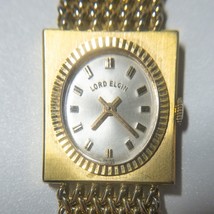Lord Elgin 14k Gold Filled Swiss Watch Rectangle Face Mesh Band Bracelet - £115.51 GBP