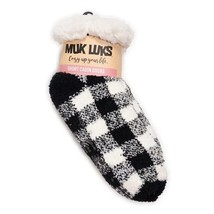 2 Pack Muk Luks Womens Short Cabin Socks Fully Lined Shoe Size 6-10 Black Plaid - £6.95 GBP