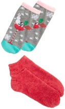 HUE Womens Ultra Comfy Ankle Socks Gift Box Set 2 Pairs,One Size,Color Grey/Red - £9.16 GBP