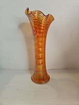 Imperial Vintage Swung Ripple Iridescent Marigold Carnival Glass Vases - £22.16 GBP