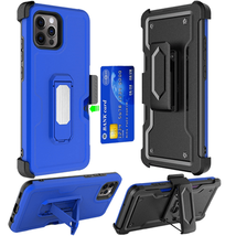 Card Holster with Kickstand Clip Hybrid Case Cover for iPhone 13 6.1&quot; BLUE - £6.84 GBP