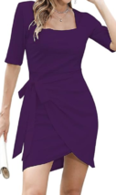 NEW Womens sz M purple mini dress square neck wrap tie waist split hem 1... - $14.95