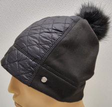 Champion Womens Winter Hat Beanie Black Quilted Panel Fleece Faux Fur Pom  - £12.40 GBP