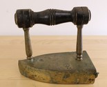 Antique Brass Charcoal Slug Box Sad Flat Iron Tool Pod Wooden Handle - £17.40 GBP