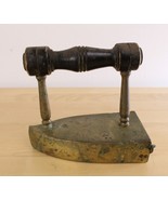 Antique Brass Charcoal Slug Box Sad Flat Iron Tool Pod Wooden Handle - £17.07 GBP