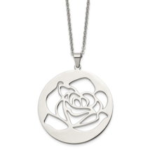Stainless Steel Polished Rose Cut-out 22in Necklace SRN640 - $26.54