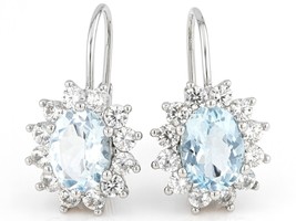 Aquamarine and Zircon Leverback Earrings 3.5ctw Sterling - £44.57 GBP