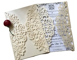 50pcs Pearl Ivory Wedding Invitation,Laser Cut Wedding Cards,Invitation Cards - £45.16 GBP