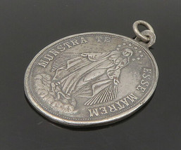 925 Sterling Silver - Vintage Spanish Writing Miraculous Medal Pendant - PT19892 - £57.82 GBP
