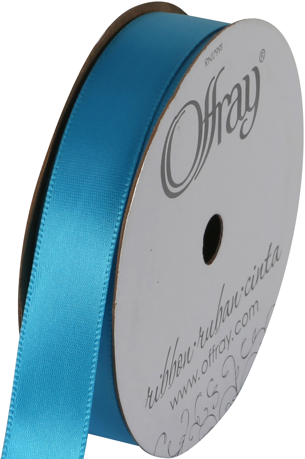 Offray Single Face Satin Ribbon 5/8"X18'-Turquoise - £10.33 GBP