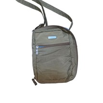 Baggallini Khaki Canvas Small Travel Crossbody Bag lots of zippered comp... - $23.17