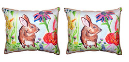 Pair of Betsy Drake Brown Rabbit Right Facing Outdoor Pillows 16 Inch x 20 Inch - £71.21 GBP