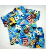 Palmwave Hawaii Boys M Blue Hawaiian Shirt Shorts Set Cruise Ship Ukulel... - £11.64 GBP