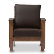 Mission Style Walnut/Brown Wood &amp; Faux Leather Chair, or Loveseat, or Both - £241.08 GBP+