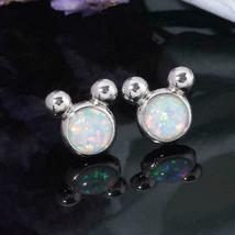 Vintage 0.80CT Fire Opal Lovely Mickey 14K White Gold Over Women&#39;s Stud Earrings - £65.76 GBP