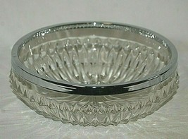 England Vintage Heavy Pressed Glass Serving Bowl with Chrome Metal Ring - £30.95 GBP