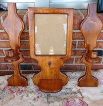 Vintage Wood Picture Frame and Candle Sconce Set Solid Wood Varnished 3 Pcs.  - £69.69 GBP