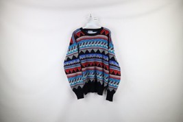 Vintage 70s Streetwear Mens Medium Rainbow Geometric Wool Blend Knit Sweater - £46.68 GBP