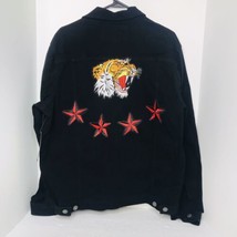 Members Only Black Denim Jacket Mens Large Tiger &amp; Stars Patches New NWT - £29.50 GBP