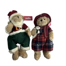 vintage suepcuddly christmas holiday plaid dress teddy bear plush couple - £46.70 GBP