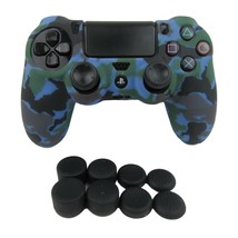 Silicone Blue Camo Grip Soft Shell + (8) Multi Thumb Caps For PS4 Controller - £6.72 GBP